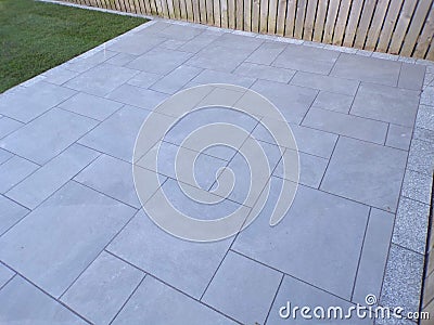 Tiled garden patio Stock Photo