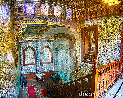 The tiled hall with staircase, Manial Palace, Cairo, Egypt Editorial Stock Photo