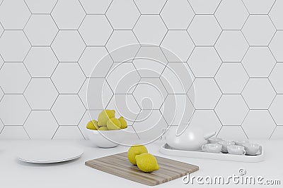 Tiled kitchen countertop close up Stock Photo