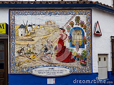 Don Quixote with Dulcinea mural at Puerto Lapice, La Mancha, Spain, Espana Editorial Stock Photo
