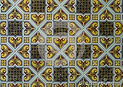 Tiled wall with beautiful pattern, ornamental tiling, arabic architecture background Stock Photo