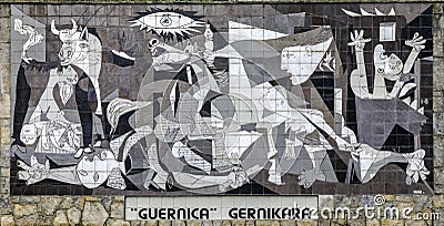 A tiled wall in Gernika reminds of the bombing during the Spanish Civil War. by Pablo Picasso Editorial Stock Photo