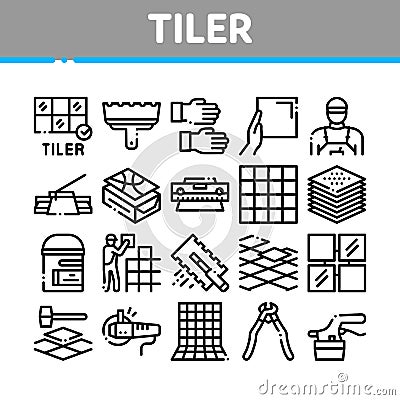 Tiler Work Equipment Collection Icons Set Vector Vector Illustration