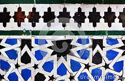 Tiles of Alcazar Seville. Al Andalus Arab pattern decoration Stock Photo