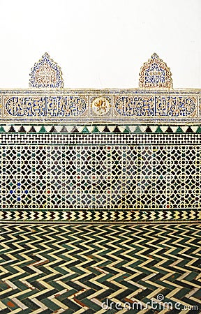 Tiles alicatados of Seville Alcazar. Al Andalus Arab pattern decoration Stock Photo