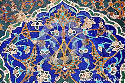 Tile working details of Blue Mosque exterior walls , Tabriz, Iran Stock Photo