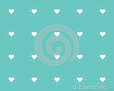 Tiling seamless pattern with hearts and radial zigzag rays. Abstract retro ornament made of simple geometric shapes Vector Illustration