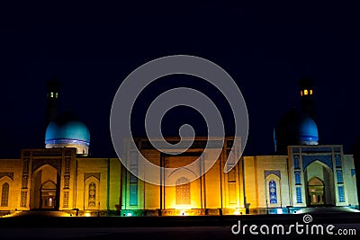 Tilla-Sheikh mosque in Hazrati Imom majmuasi, Tashkent, Uzbekistan with night lightning Stock Photo