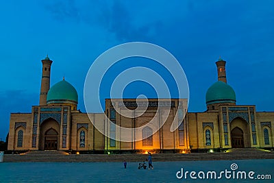 Tilla-Sheikh mosque in Hazrati Imom majmuasi, Tashkent, Uzbekistan with night lightning Stock Photo