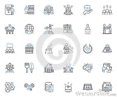 Tillage realm line icons collection. Plow, Cultivate, Soil, Furrow, Harrow, Disc, Tillage vector and linear illustration Vector Illustration