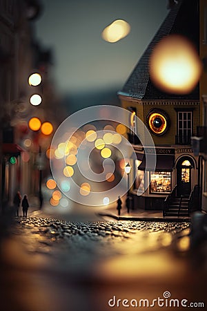 Tilt-shift, eldritch horror scene, H.P Lovecraft, yellow light, ominous, cosmic horror Stock Photo