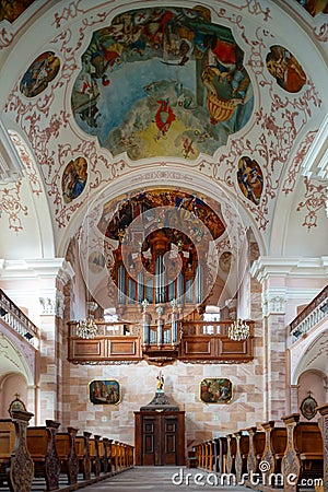 Tilt-shift perspective view inside church Editorial Stock Photo