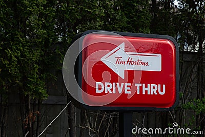 Tim Hortons drive thru sign Editorial Stock Photo