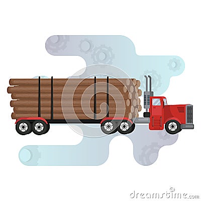 Timber carrying vessel. Special cargo vehicle for timber transportation. Illustration in flat vector style Vector Illustration