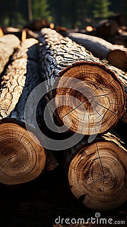 Timber elegance Freshly cut logs highlight natures resourceful splendor Stock Photo