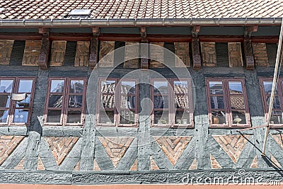 Timber frame detail of traditional wattle house, Koge, Denmark Stock Photo
