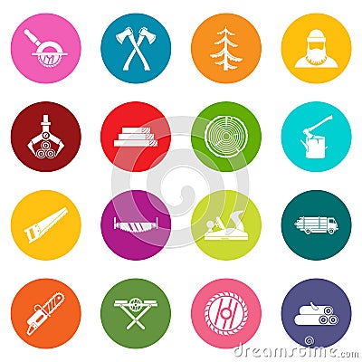 Timber industry icons many colors set Vector Illustration