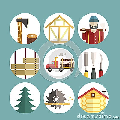 Timber Industry Icons Vector Illustration