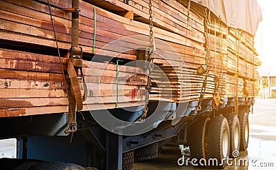 Timber transport truck Park waiting for inspection Stock Photo