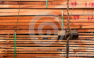Timber transport truck Park waiting for inspection Stock Photo