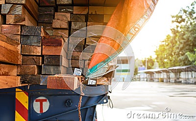 Timber transport truck Park waiting for inspection Stock Photo