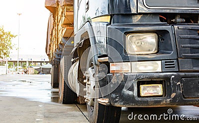 Timber transport truck Park waiting for inspection Stock Photo