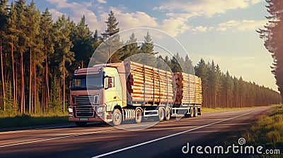 Timber Transport Trucking Logs. Transportation of logs on the highway Stock Photo