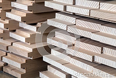 Timber, wood building material for background and texture. details wood production spike. composition wood products Stock Photo