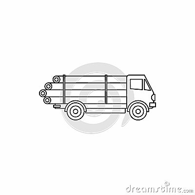 Timber wood truck icon, outline style Vector Illustration