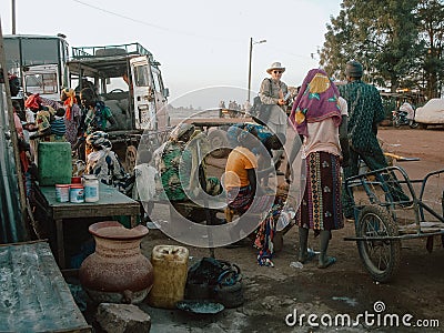 Timbuktu, Mali, Africa - February 3, 2008: People selling and buying at town market Editorial Stock Photo