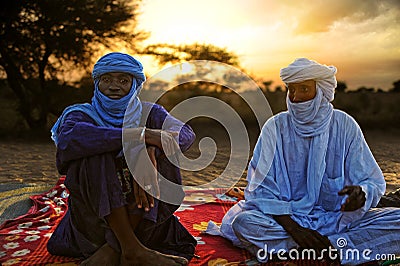 TIMBUKTU, MALI. Tuaregs posing for a portrait in camp near Timbuktu Editorial Stock Photo