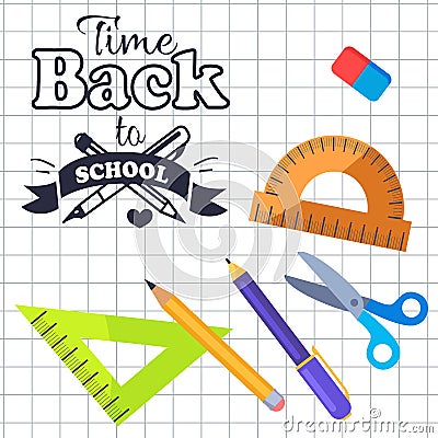 Time Back to School Inscription with Logo Vector Vector Illustration