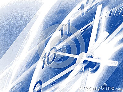 Blue time background with clock faces and hands Stock Photo