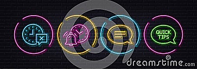 Time, Chat and Alarm clock minimal line icons. For web application, printing. Neon laser 3d lights. Vector Vector Illustration