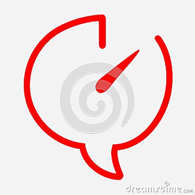 Time chat icon in red color dialog box open Red arrow is inside message bubble and indicates two hours. vector isolated Vector Illustration