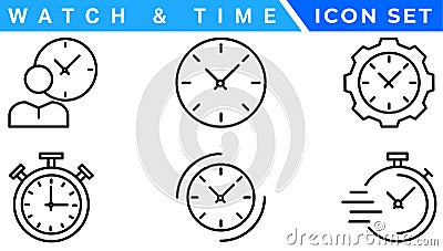 Time and clock, calendar, timer line icons. Vector linear icon set Vector Illustration