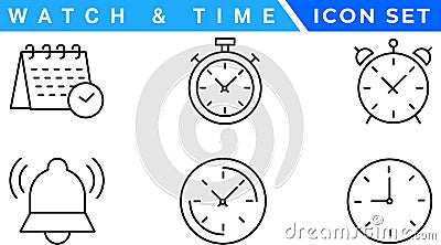 Time and clock, calendar, timer line icons. Vector linear icon set Vector Illustration