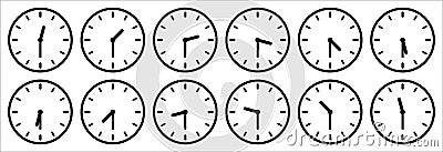 Time and clock icon set. Half past of the clock sign.Complete twelve hours pointed clockwise of clock vector illustration. Analog Cartoon Illustration