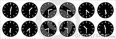 Time and clock icon set. Half past of the clock sign.Complete twelve hours pointed clockwise of clock vector illustration. Analog Cartoon Illustration