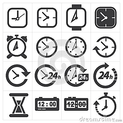 Time and clock icon set Vector Illustration
