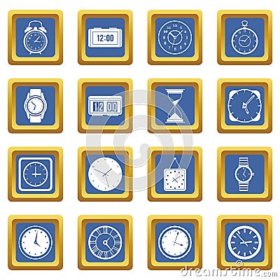 Time and Clock icons set blue Vector Illustration