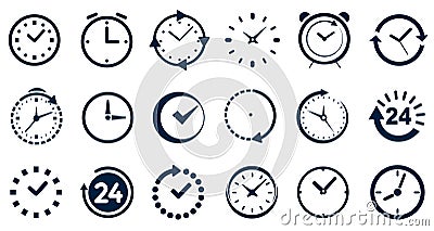 Time and clock icons set, stopwatch, timer, , time management concept, fast stopwatch line icon, watch icon, black clock sign Vector Illustration