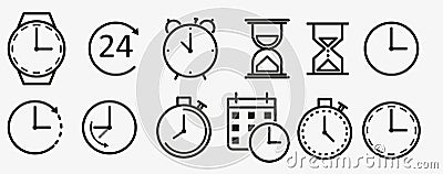 Time and clock line icons. Vector linear icon set Stock Photo