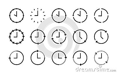 Time and clock line icons. Vector time management icons to check working time. hour clock, deadline alarm icons. Vector Vector Illustration