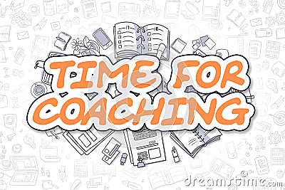 Time For Coaching - Cartoon Orange Text. Business Concept. Stock Photo