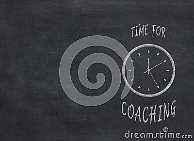 Time for Coaching - clock with text on black background Stock Photo