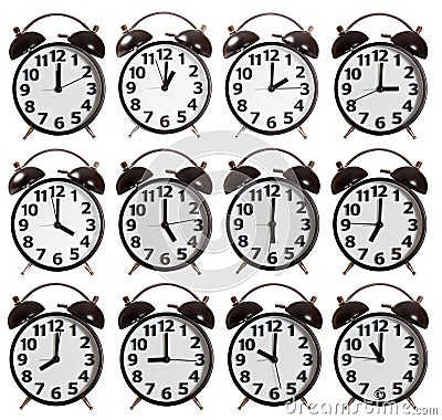 Time Collection of Alarm Clock Stock Photo