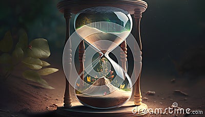 Time concept. Hourglass in sand. 3d rendering, 3d illustration. Cartoon Illustration