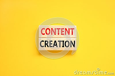 Time for content creation symbol. Concept words Content creation on beautiful wooden block. Beautiful yellow table yellow Stock Photo