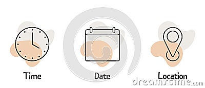 Time, date, location or place icons symbol. Trendy and modern vector illustration in flat style Vector Illustration